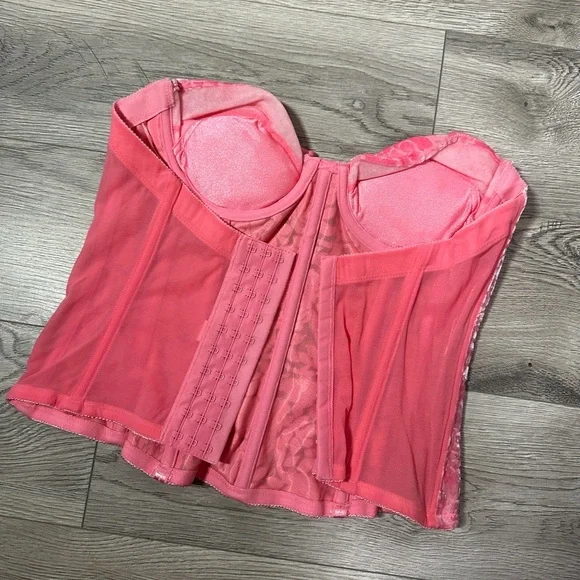 RARE Vintage 90s Victoria’s Secret Pink Velour Floral Bustier Corset Size 36B - Picture 3 of 6